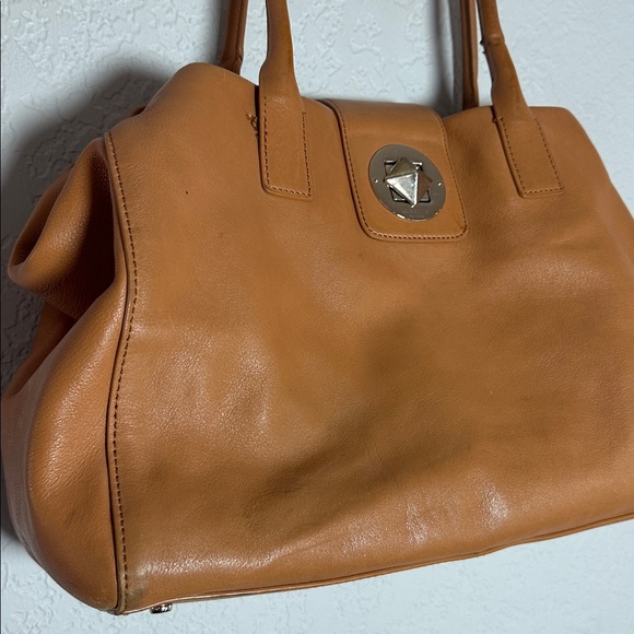 Kate Spade Chrystie Street Camel Tan Leather Bag Satchel Tote Saddle Classic - Picture 3 of 15